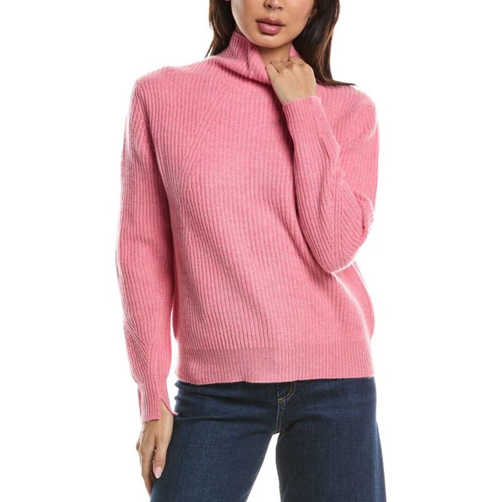 Forte Cashmere Womens Fashioned Rib Funnel Neck 100% Cashmere Sweater